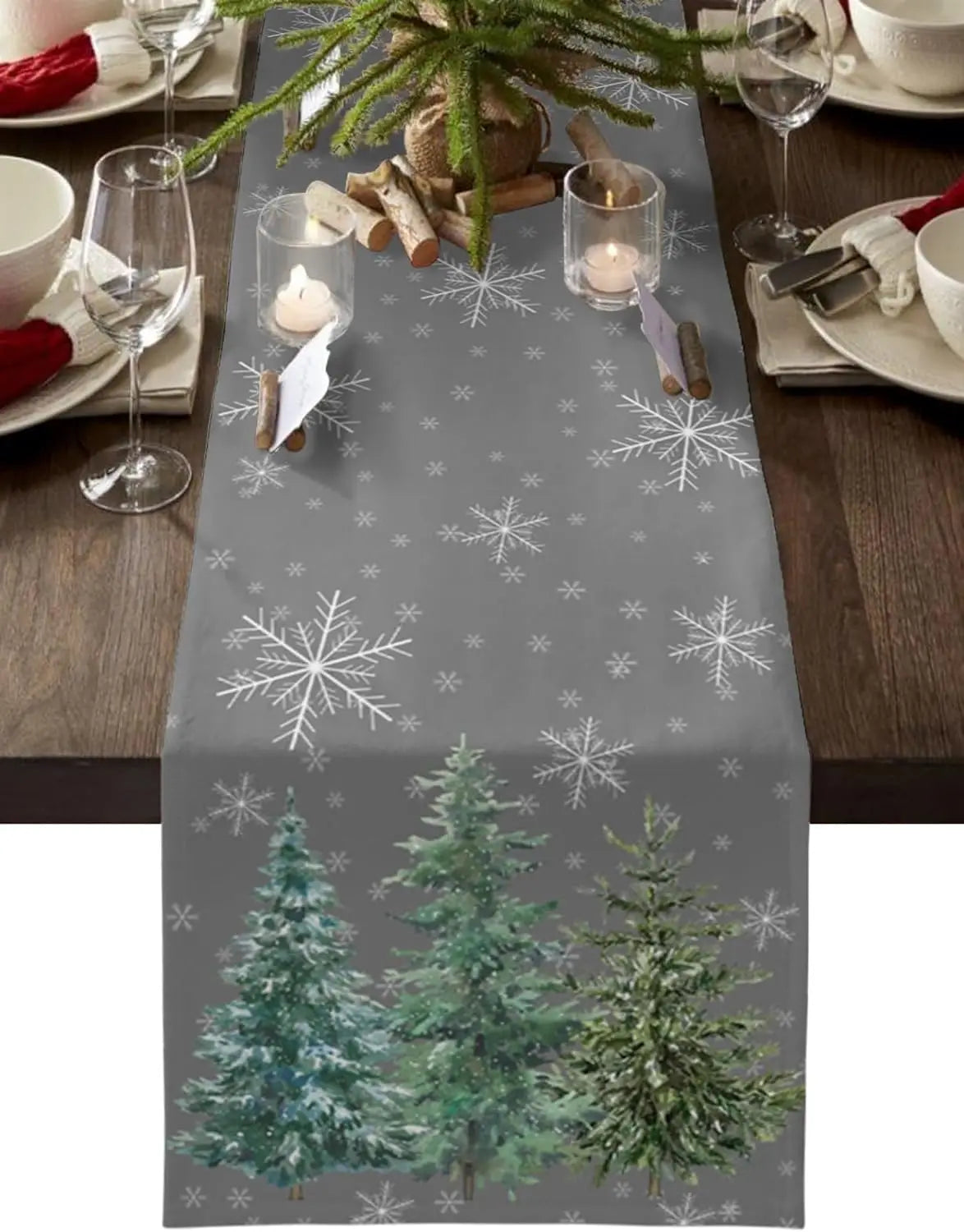 Charming Christmas Green Pine Table Runner Decor - Image 2