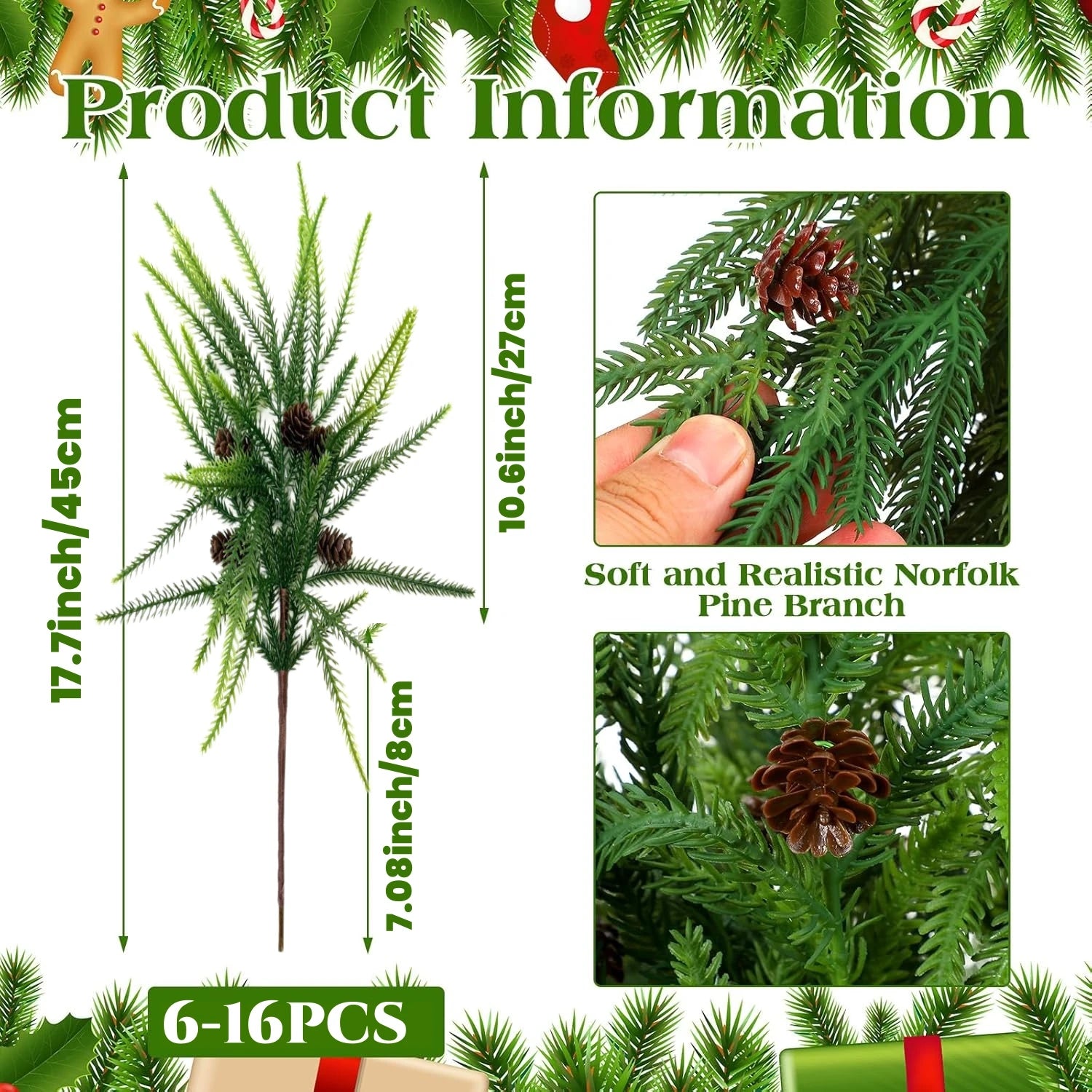6-16PCS Christmas Pine Branches with Cones for DIY Decor - Image 8