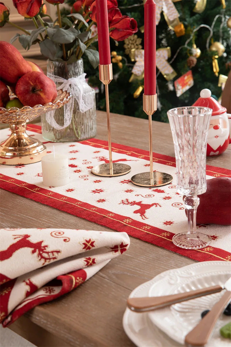 Luxurious Red Jacquard Tassel Table Runner for Christmas - Image 23