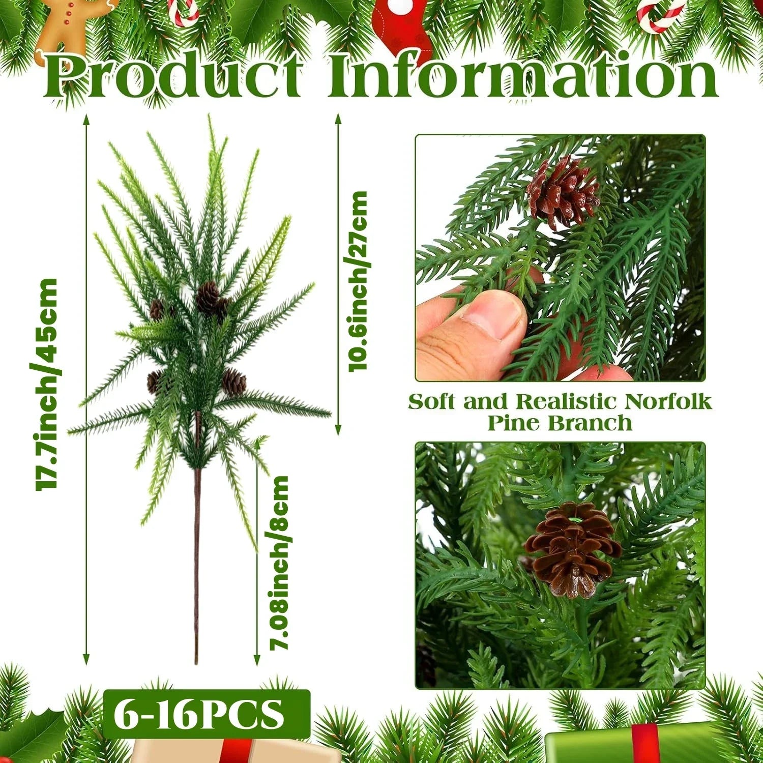 6-16PCS Christmas Pine Branches with Cones for DIY Decor - Image 6