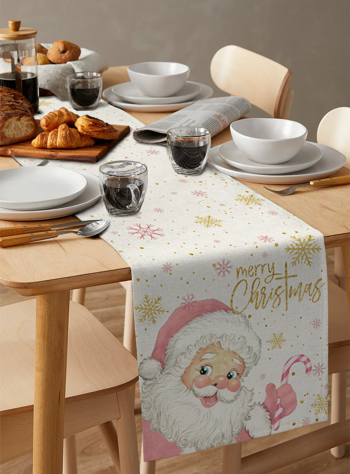 Festive Pink Snowflake Table Runner for Christmas - Image 11