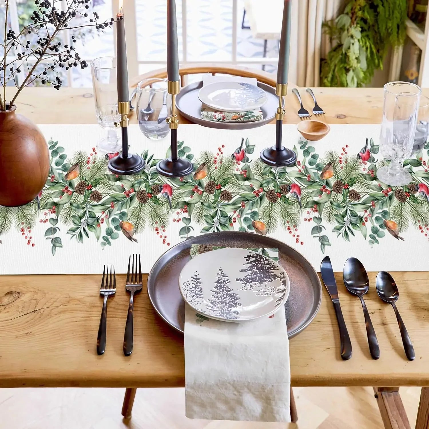 Festive Cardinal & Pine Table Runner for Christmas - Image 3