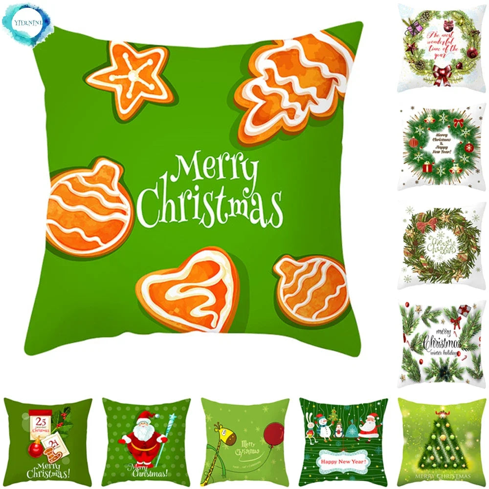 Festive Green Christmas Tree Pillowcase 45x45cm