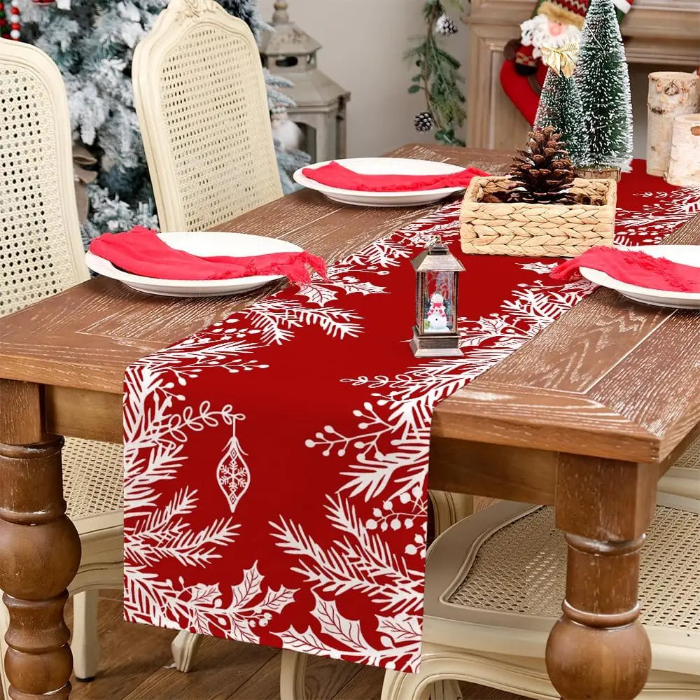 Festive Red Linen Table Runner for Holiday Cheer - Image 6
