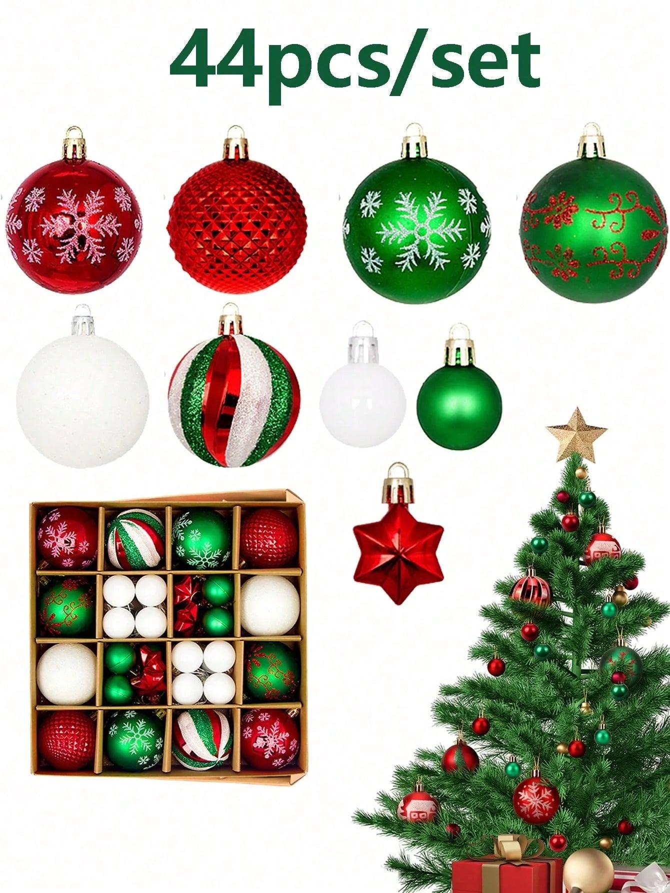 44PCS Red & White Christmas Hanging Ornaments - Image 12