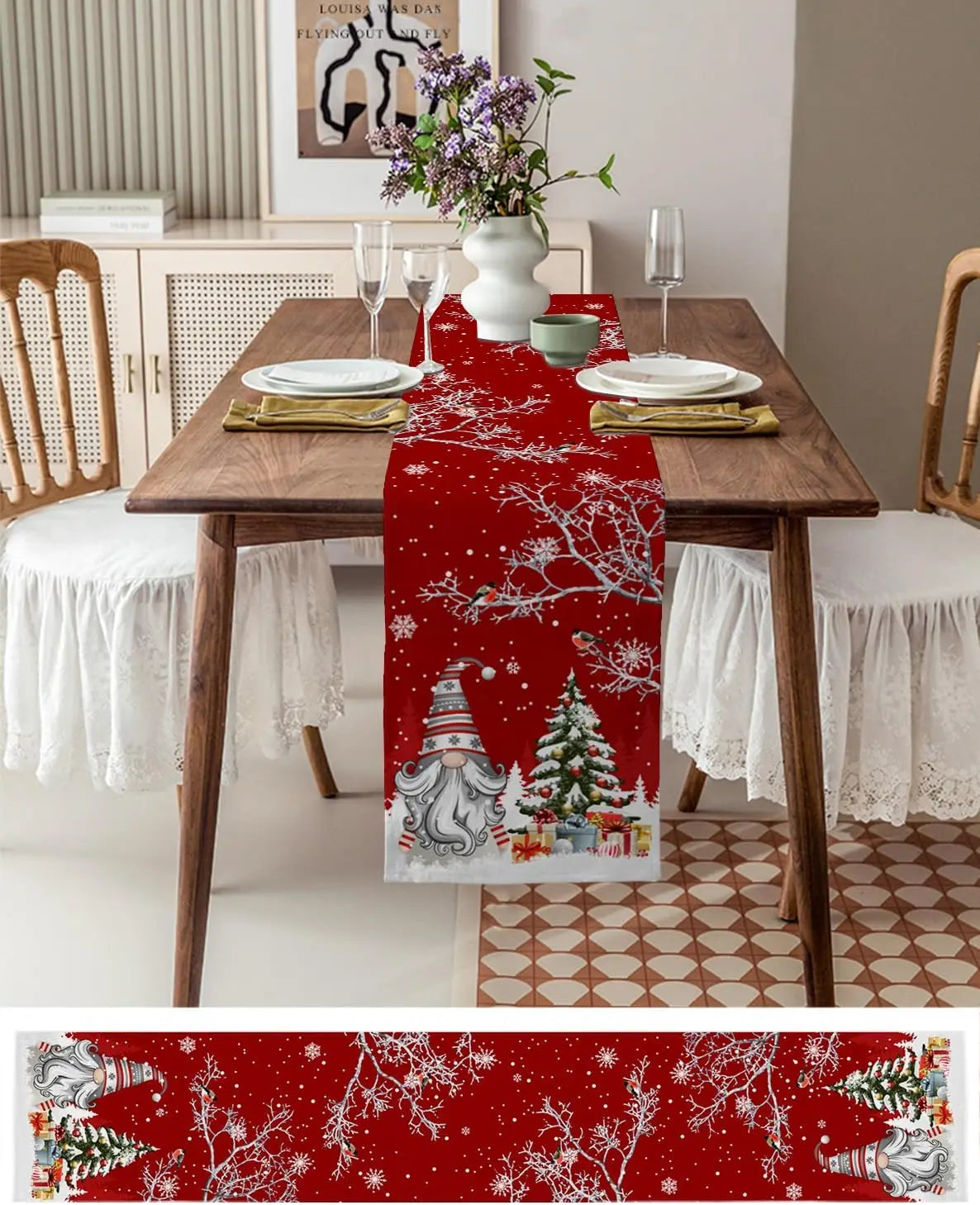 Festive Poinsettia & Pine Table Runner - Image 14