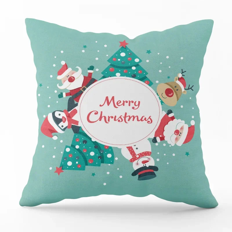 Festive Santa Claus Snowman Decorative Pillow Cover - Image 29