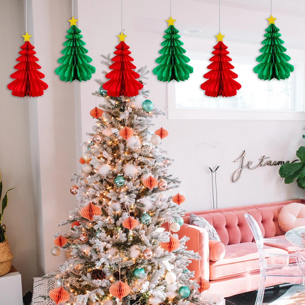 Festive Honeycomb Christmas Ornaments – Red & Green - Image 3