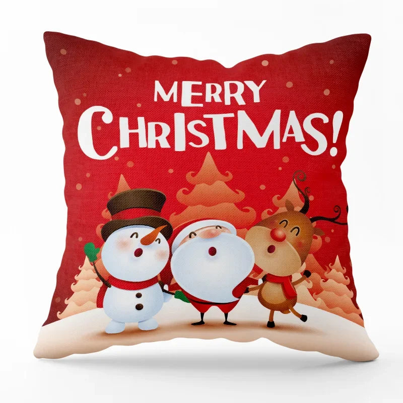 Festive Santa Claus Snowman Decorative Pillow Cover - Image 35