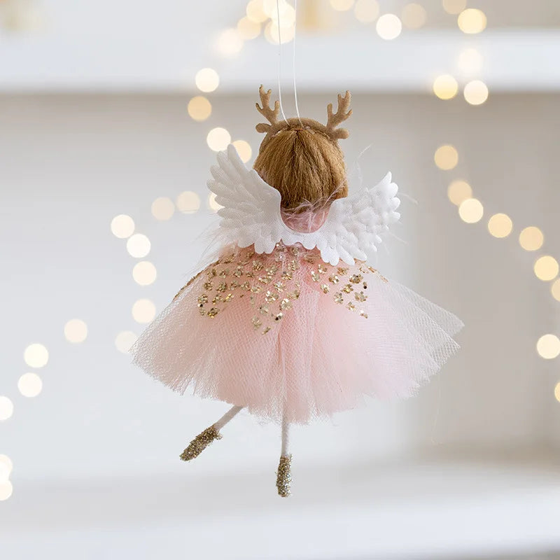 Charming Plush Angel Girl with Golden Wings Ornament - Image 22