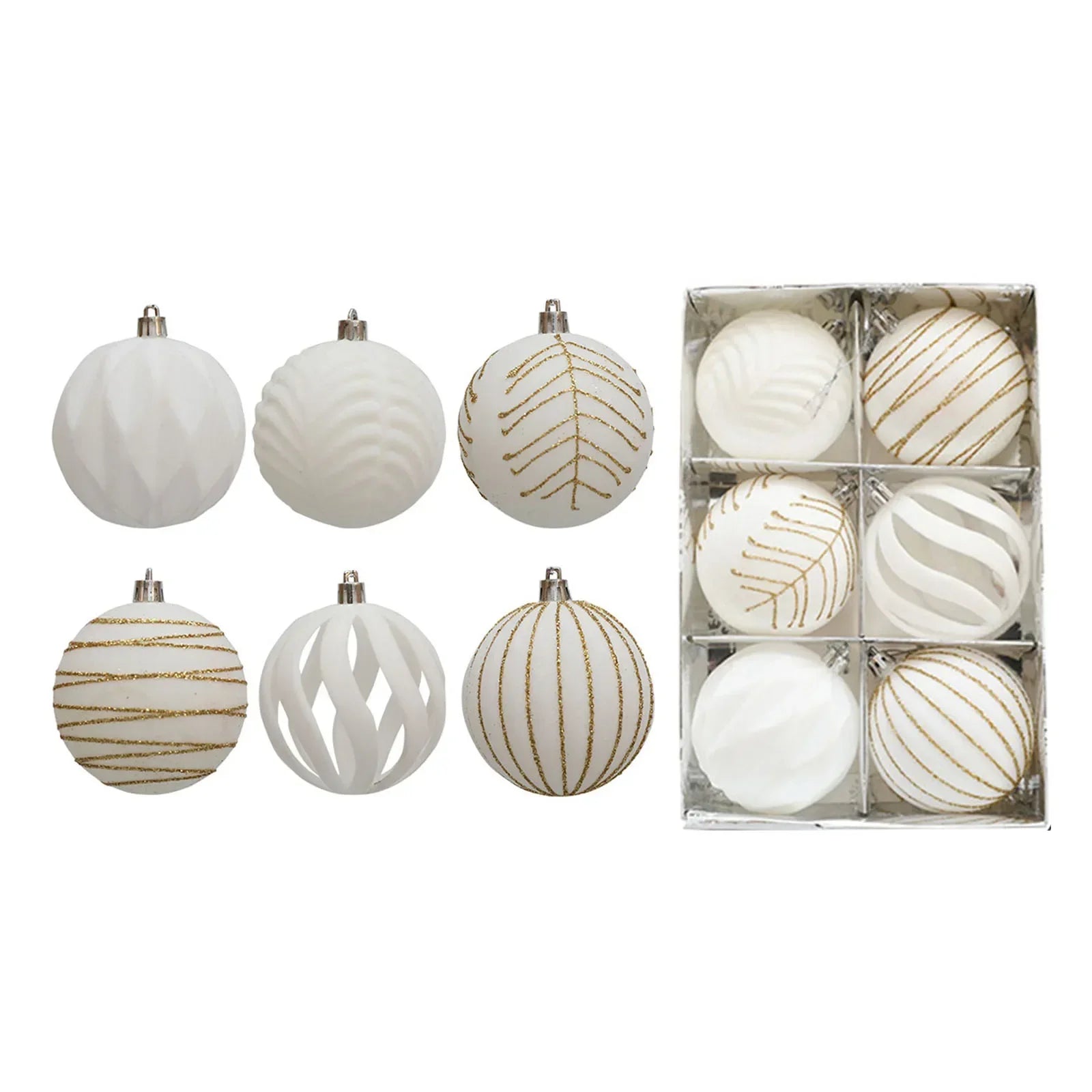 6PCS Flocking Christmas Ball Ornaments - Red & Green - Image 3
