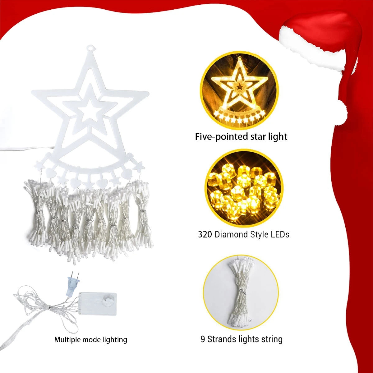 Festive LED Star Waterfall Fairy Lights for Christmas - Image 10