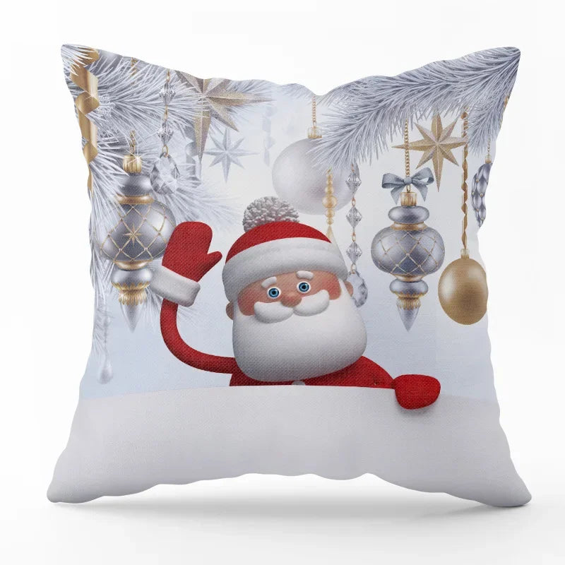 Festive Santa Claus Snowman Decorative Pillow Cover - Image 45