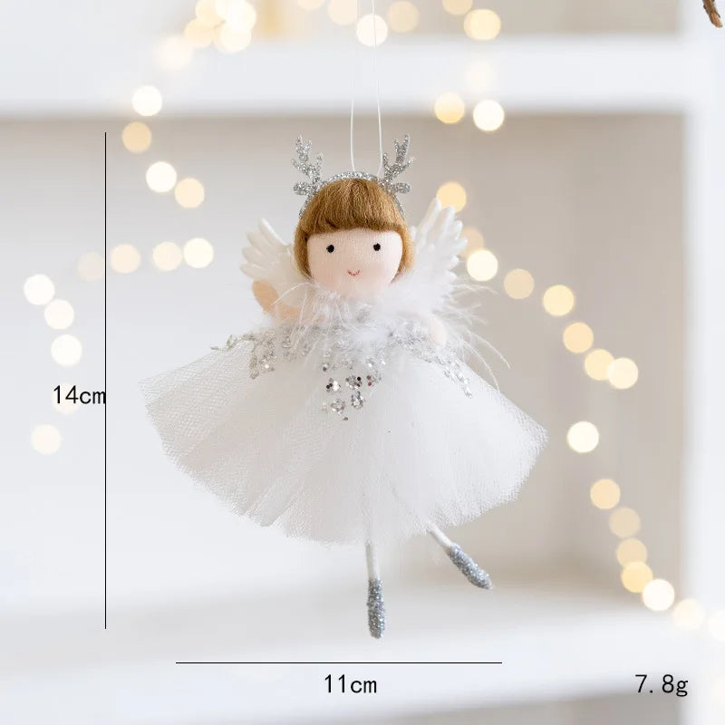 Charming Plush Angel Girl with Golden Wings Ornament - Image 12