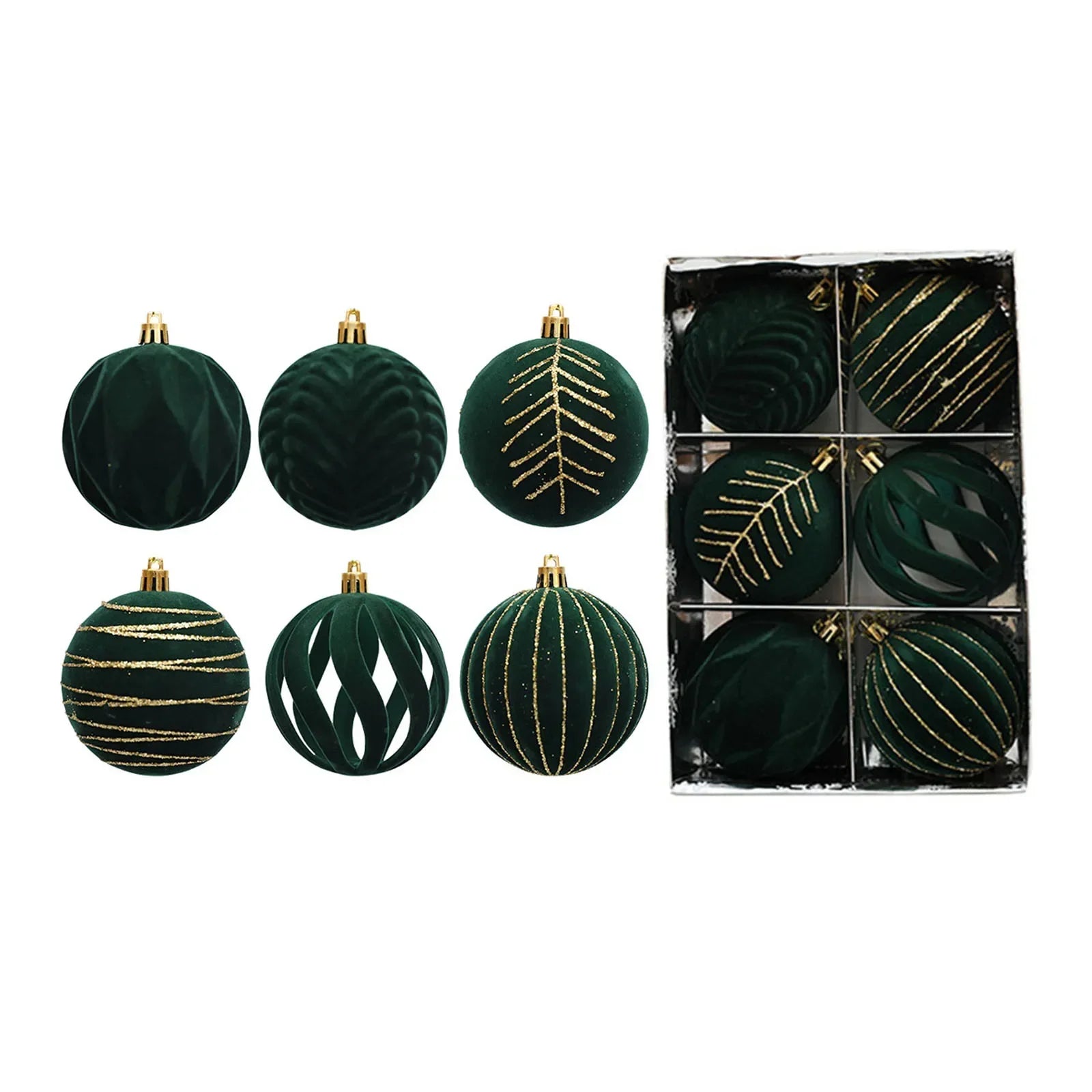 6PCS Flocking Christmas Ball Ornaments - Red & Green - Image 4