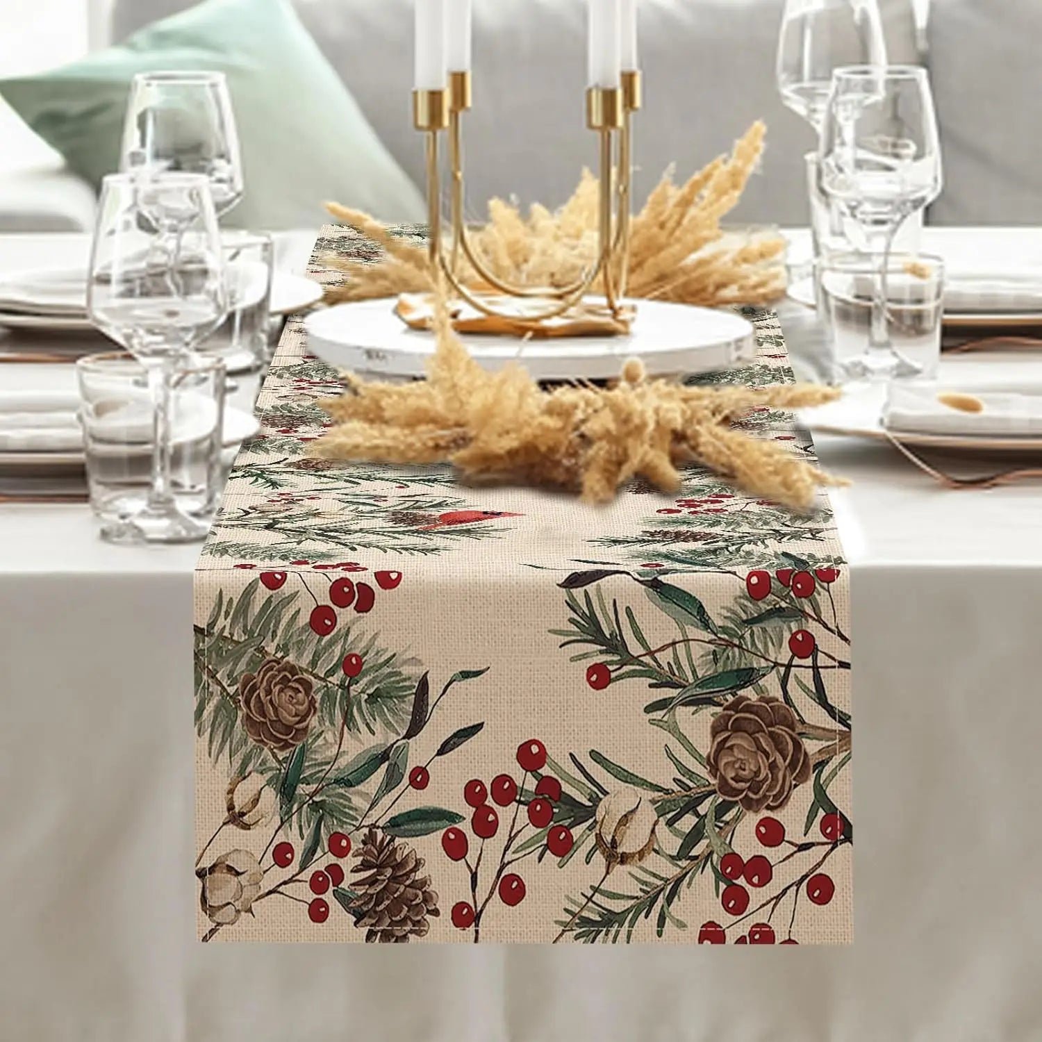 Festive Pine Cone & Cardinal Table Runner - Image 5