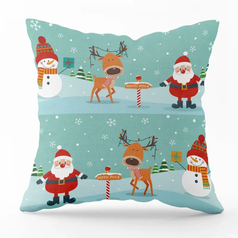 Festive Santa Claus Snowman Decorative Pillow Cover - Image 30