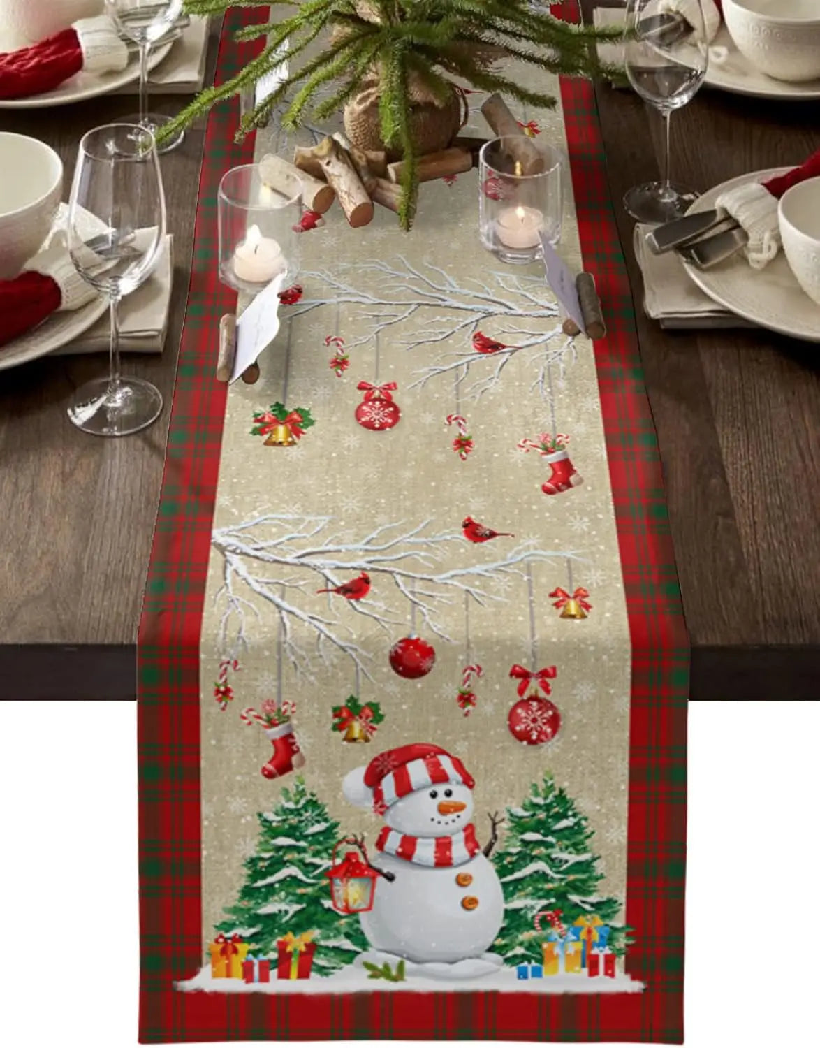 Festive Snowman Wooden Linen Table Runner - Image 16