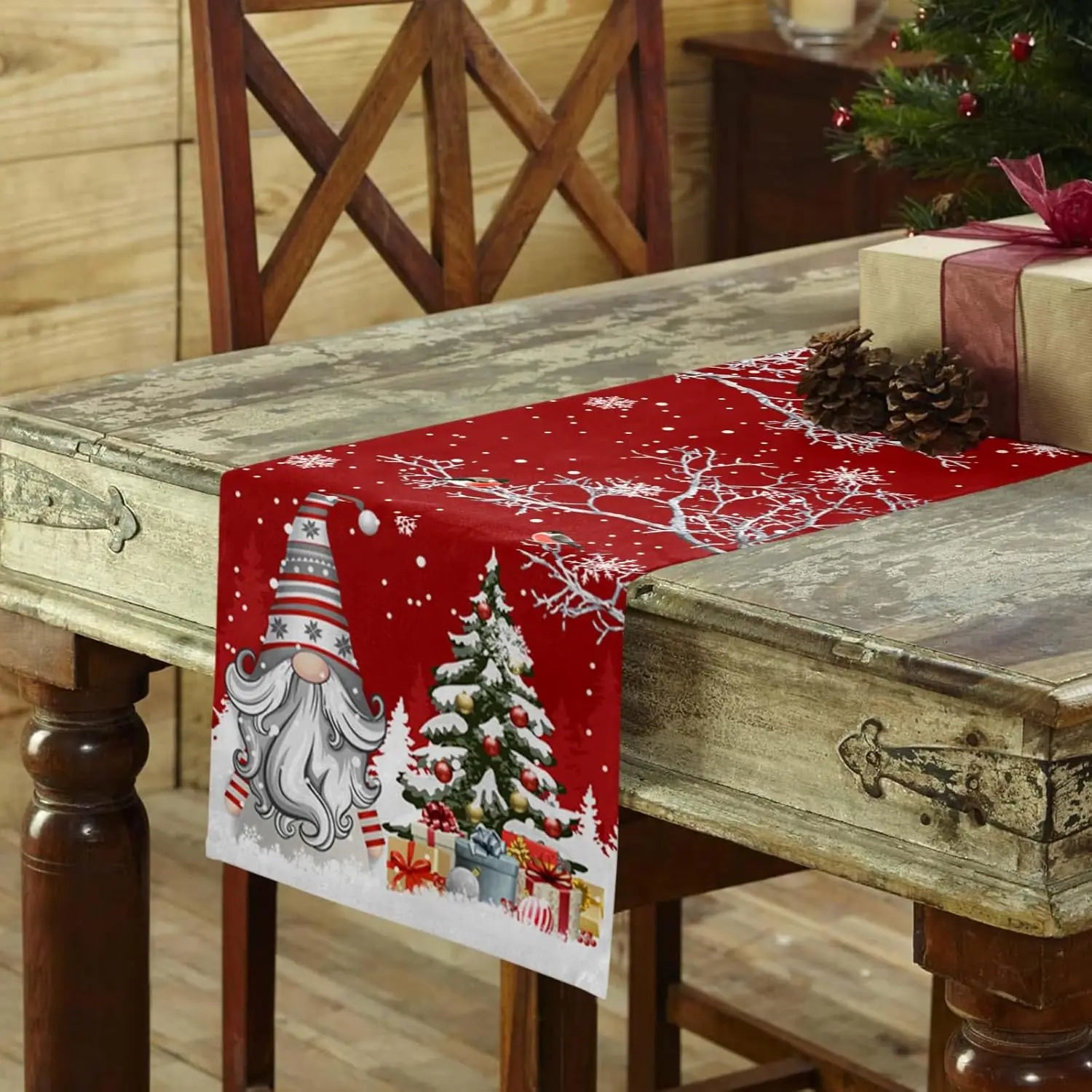 Festive Poinsettia & Pine Table Runner - Image 12