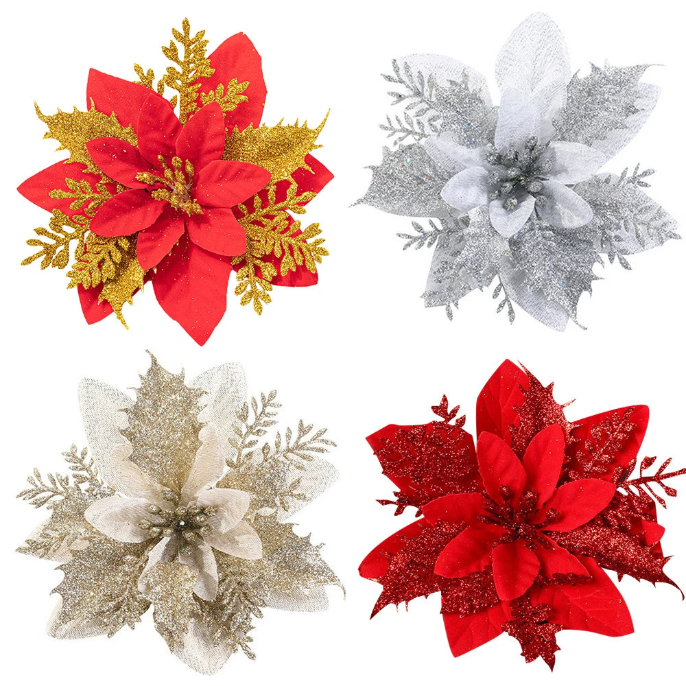 3PCS Red & Gold Christmas Flower Decorations - Image 7