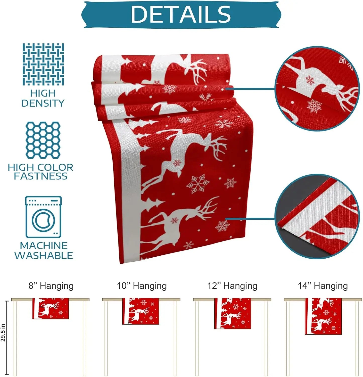 Festive Red Snowflake & Reindeer Table Runner - Image 6