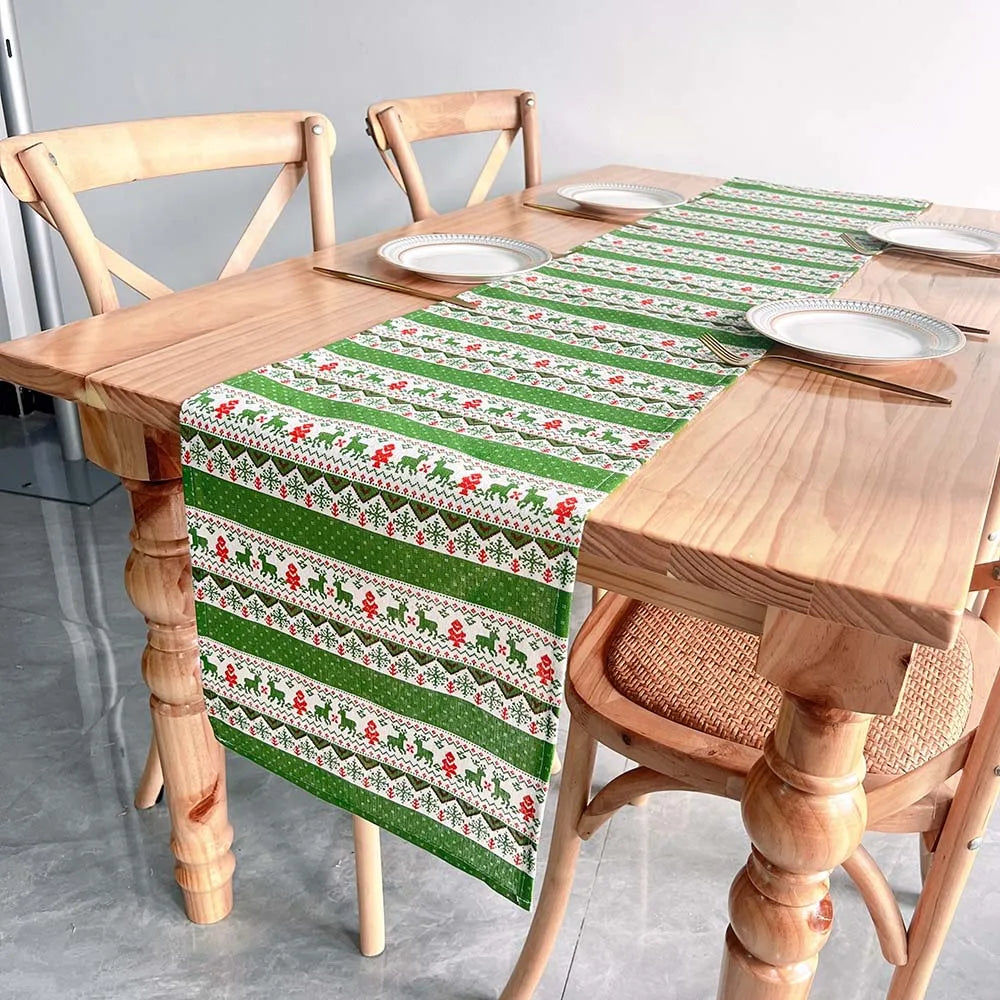 Charming Elk Snow Christmas Table Runner Decor - Image 3