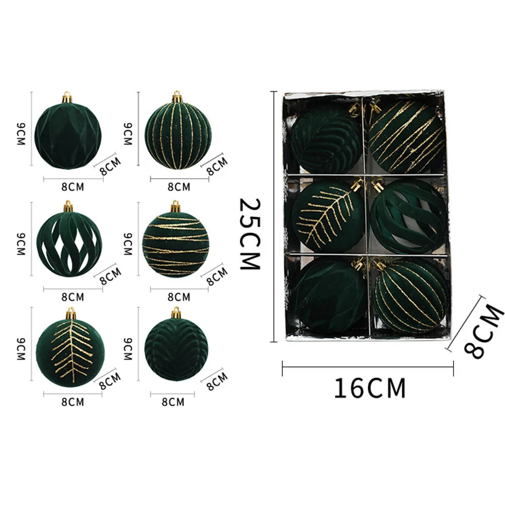 6PCS Flocking Christmas Ball Ornaments - Red & Green - Image 8