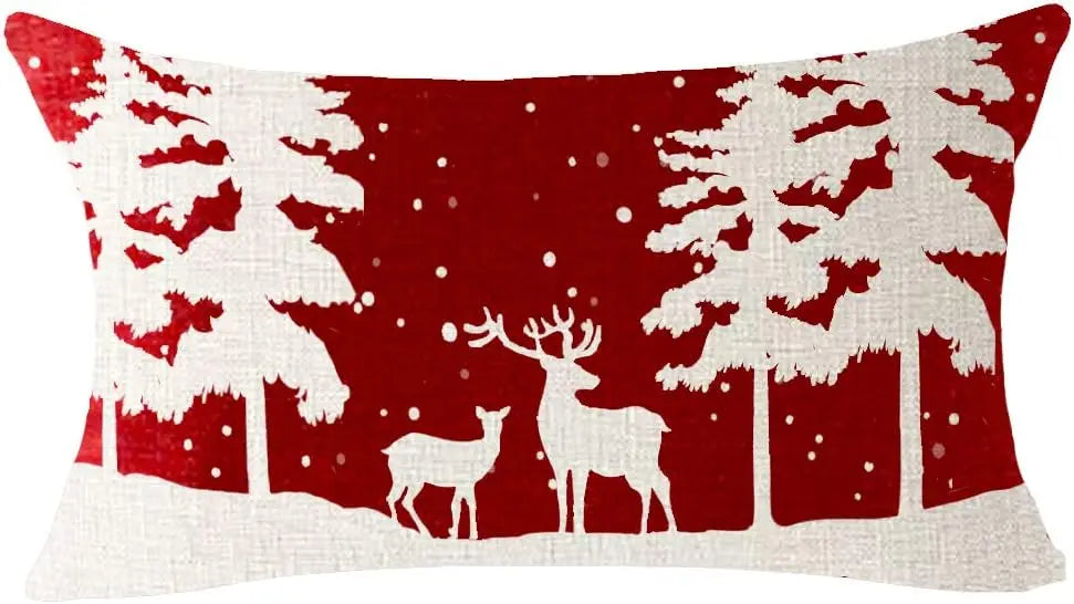 Festive Snowman & Deer Christmas Throw Pillow Cover - Image 4