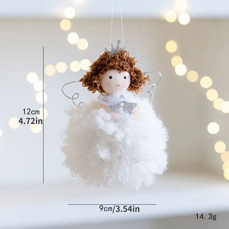 Charming Plush Angel Girl with Golden Wings Ornament - Image 7