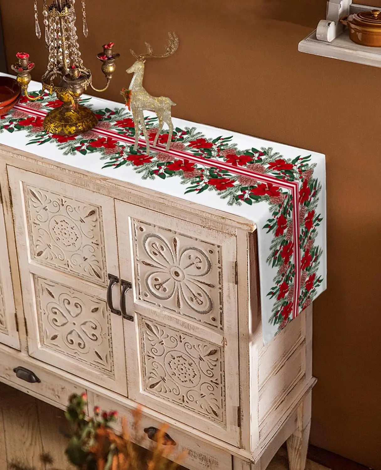Festive Poinsettia & Pine Table Runner - Image 7