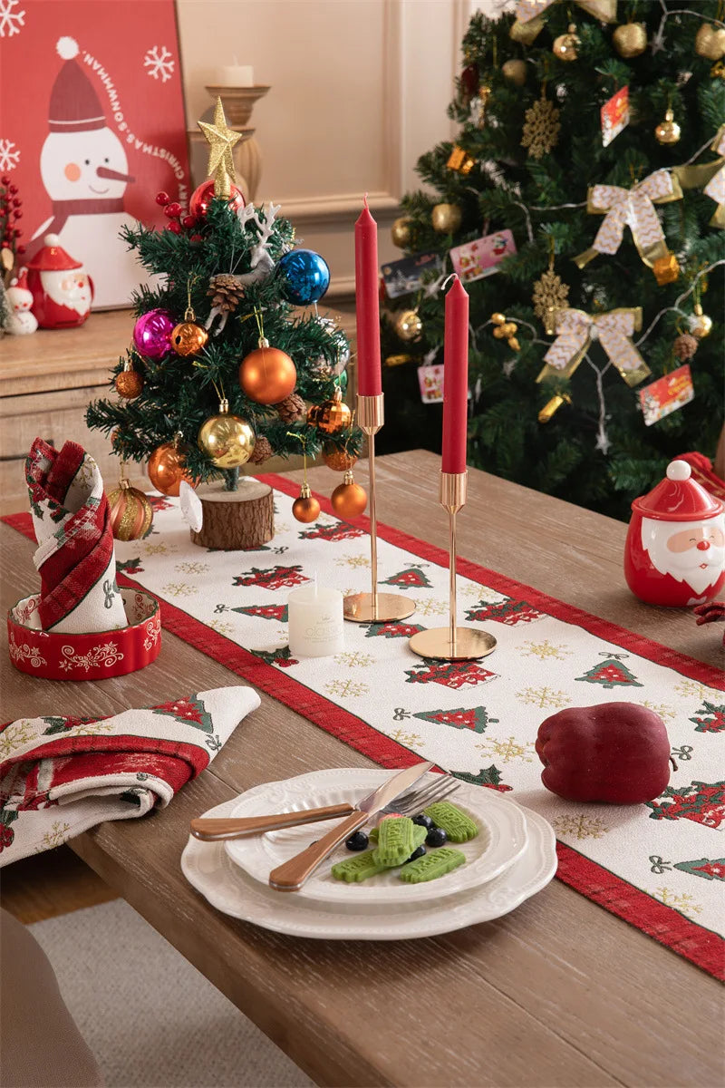 Luxurious Red Jacquard Tassel Table Runner for Christmas - Image 16
