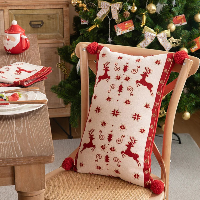 Luxurious Red Jacquard Tassel Table Runner for Christmas - Image 42