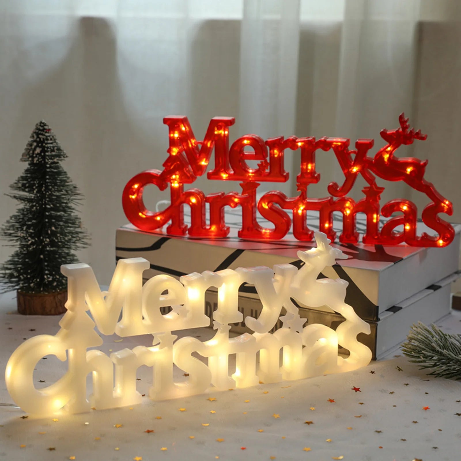 Festive LED Christmas Sign with Hanging Rope