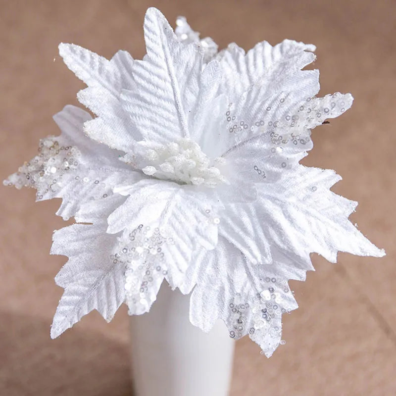Glittering Artificial Christmas Flowers for Festive Decor - Image 8