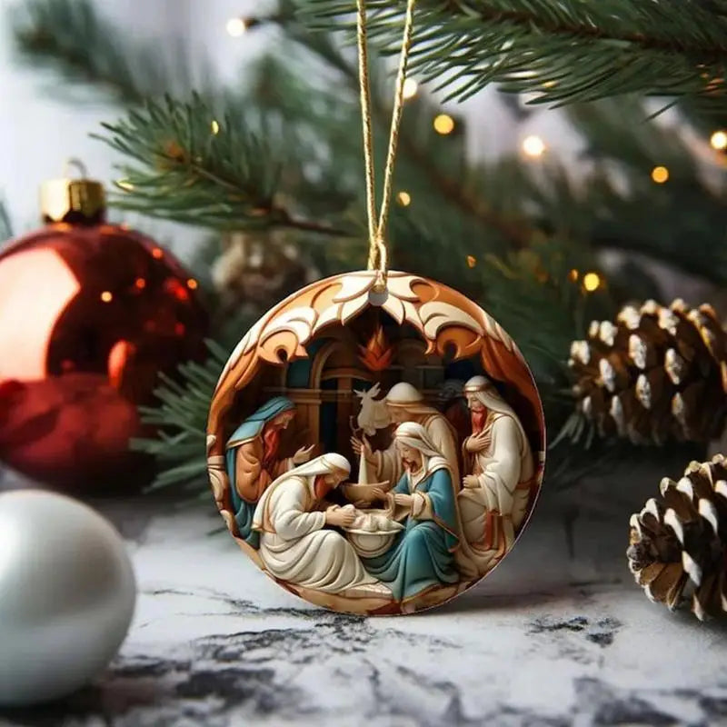 Rustic Wooden Nativity Ornaments for Christmas Decor - Image 6