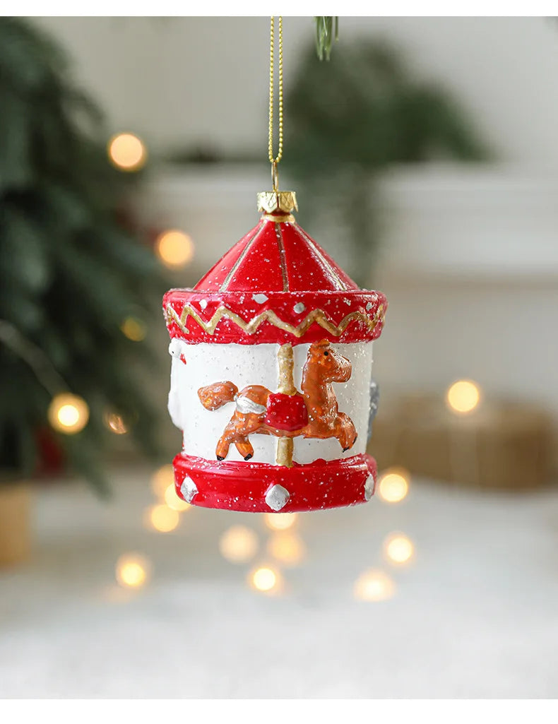 Charming Painted Wooden Christmas House Pendant - Image 26