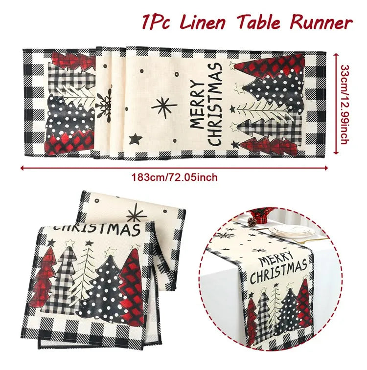 Merry Christmas Linen Table Runner for Festive Decor - Image 25