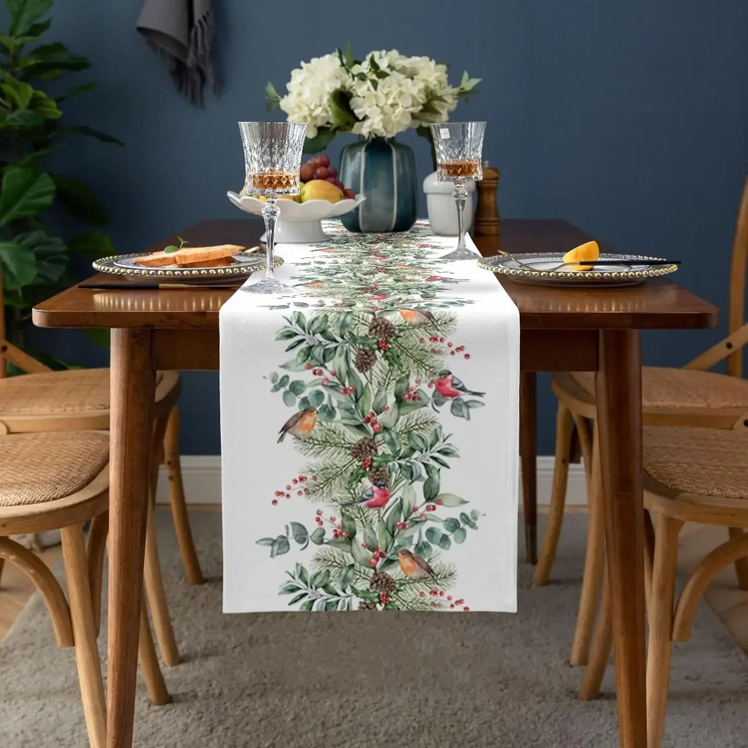 Festive Cardinal & Pine Table Runner for Christmas - Image 2