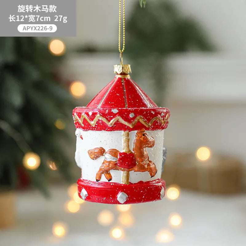 Charming Painted Wooden Christmas House Pendant - Image 14