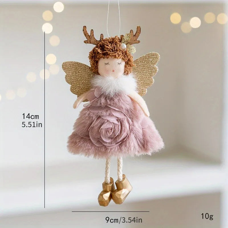 Charming Plush Angel Girl with Golden Wings Ornament - Image 2