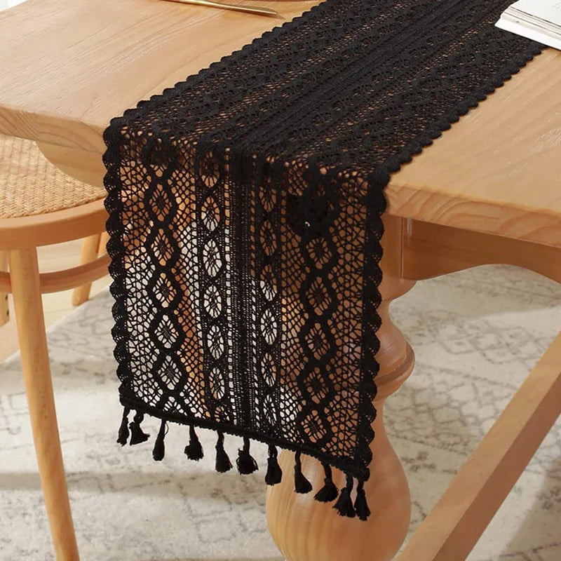 Festive Crochet Lace Table Runner with Tassels - Image 8