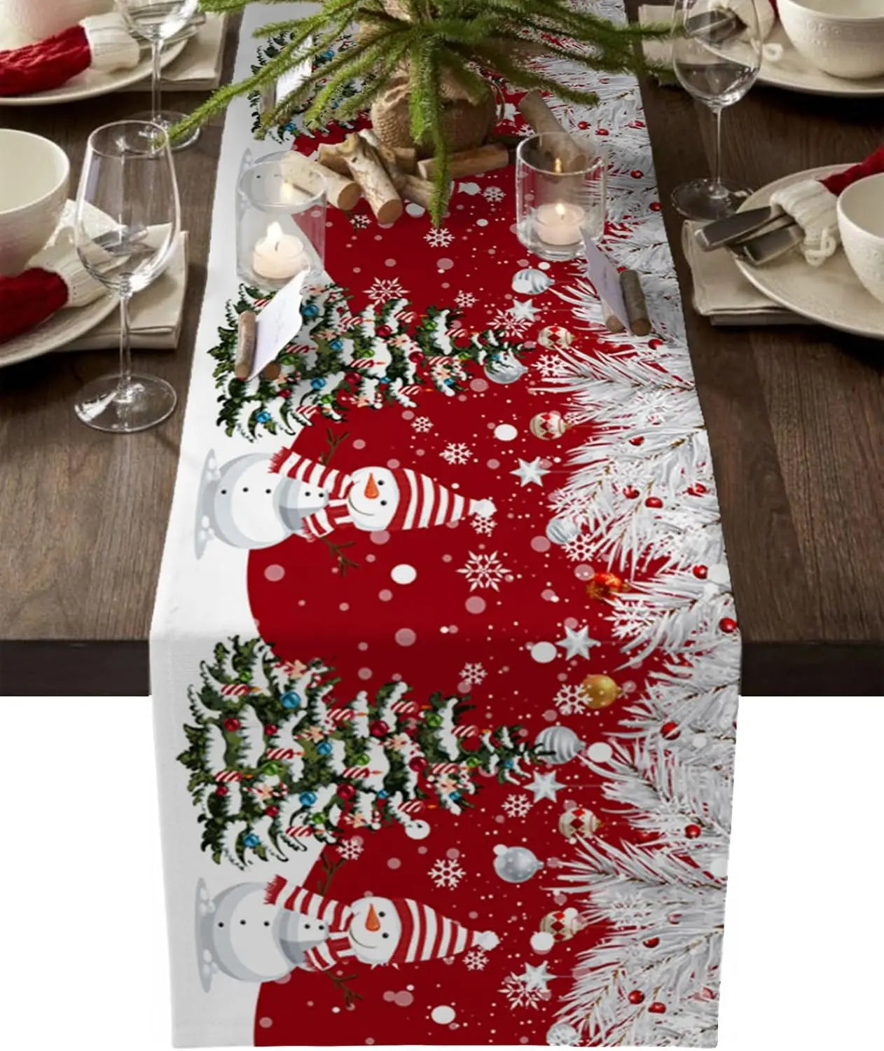 Festive Poinsettia & Pine Table Runner - Image 4