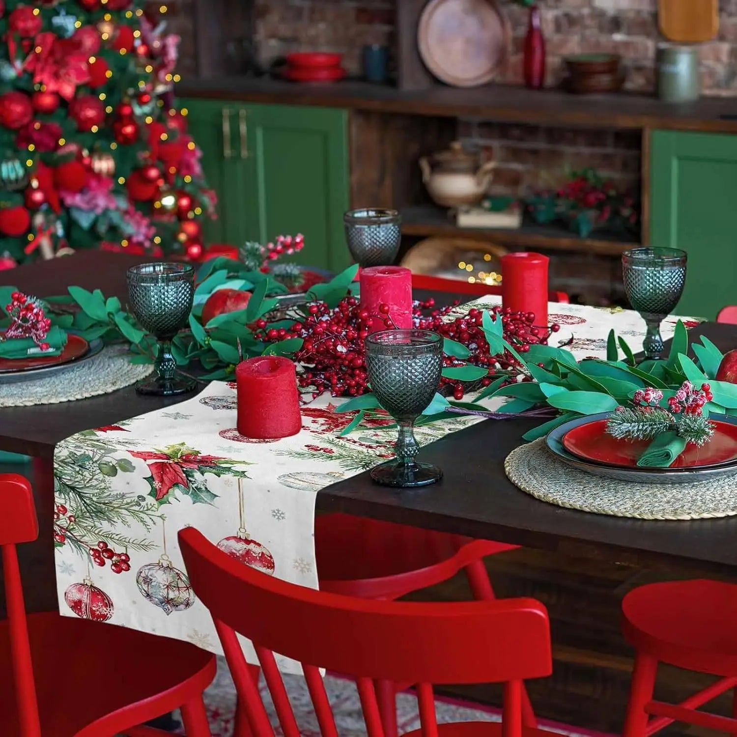 Charming Poinsettia Table Runner for Christmas Elegance - Image 6