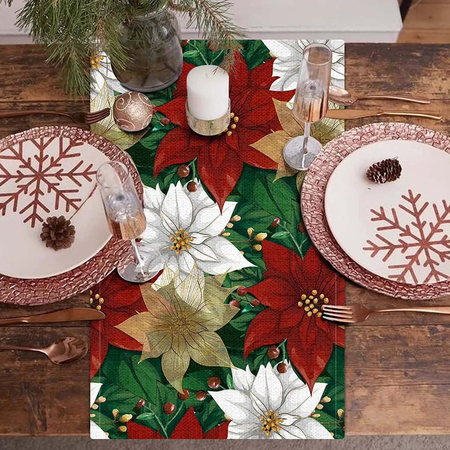 Festive Poinsettia Table Runner for Holiday Decor - Image 6