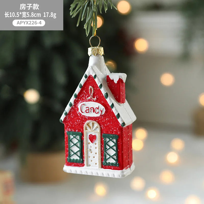 Charming Painted Wooden Christmas House Pendant - Image 8