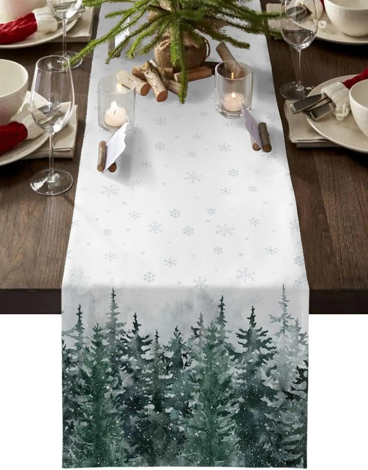 Festive Snowflake Linen Table Runner for Christmas - Image 2