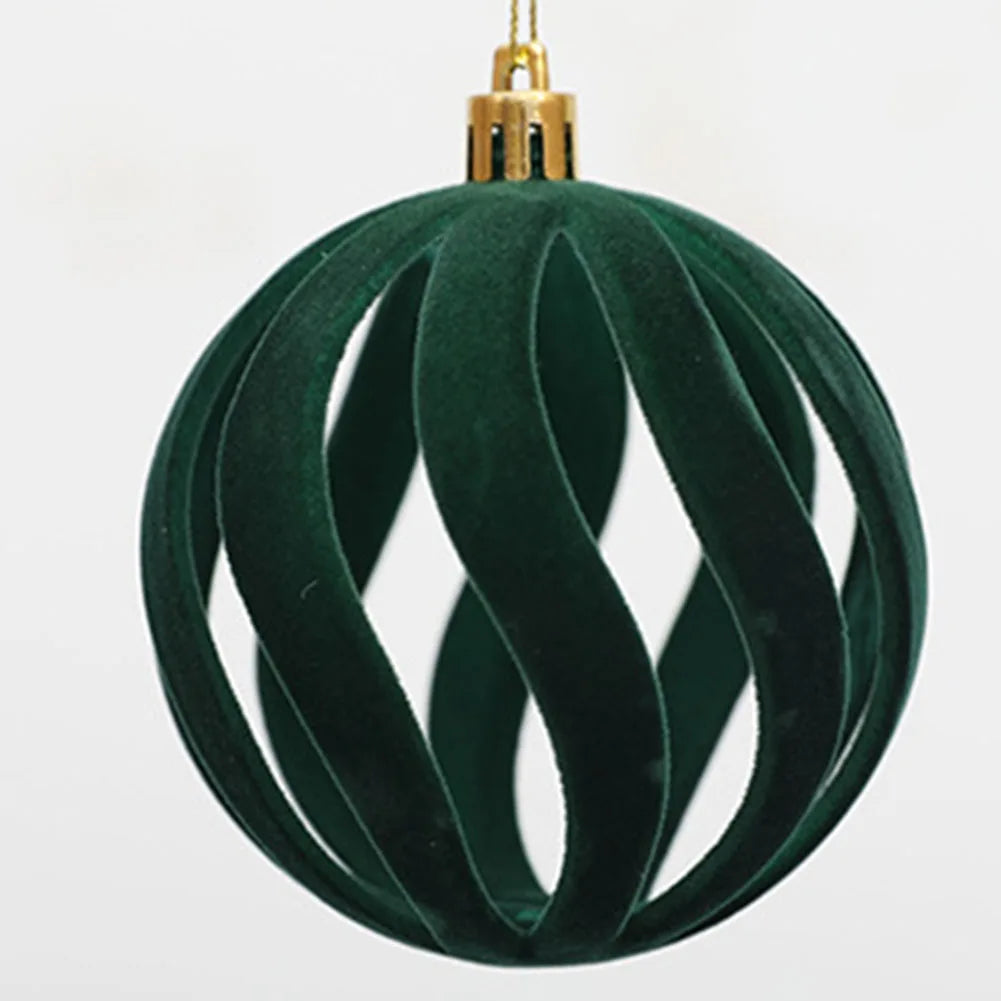 6PCS Flocking Christmas Ball Ornaments - Red & Green - Image 21