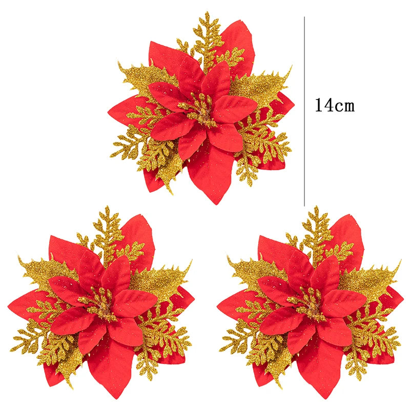 3PCS Red & Gold Christmas Flower Decorations - Image 12