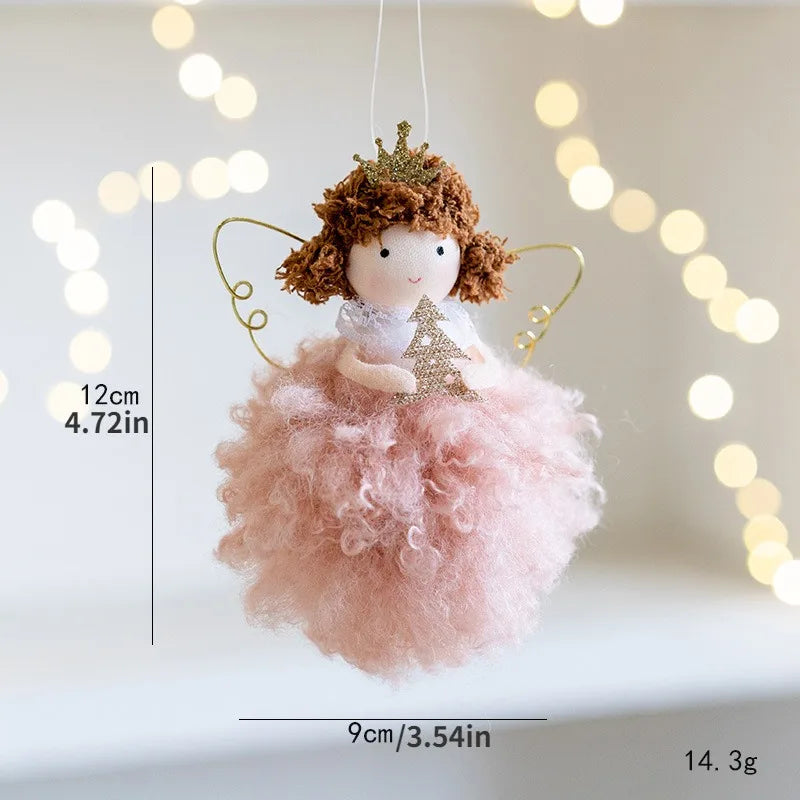 Charming Plush Angel Girl with Golden Wings Ornament - Image 5