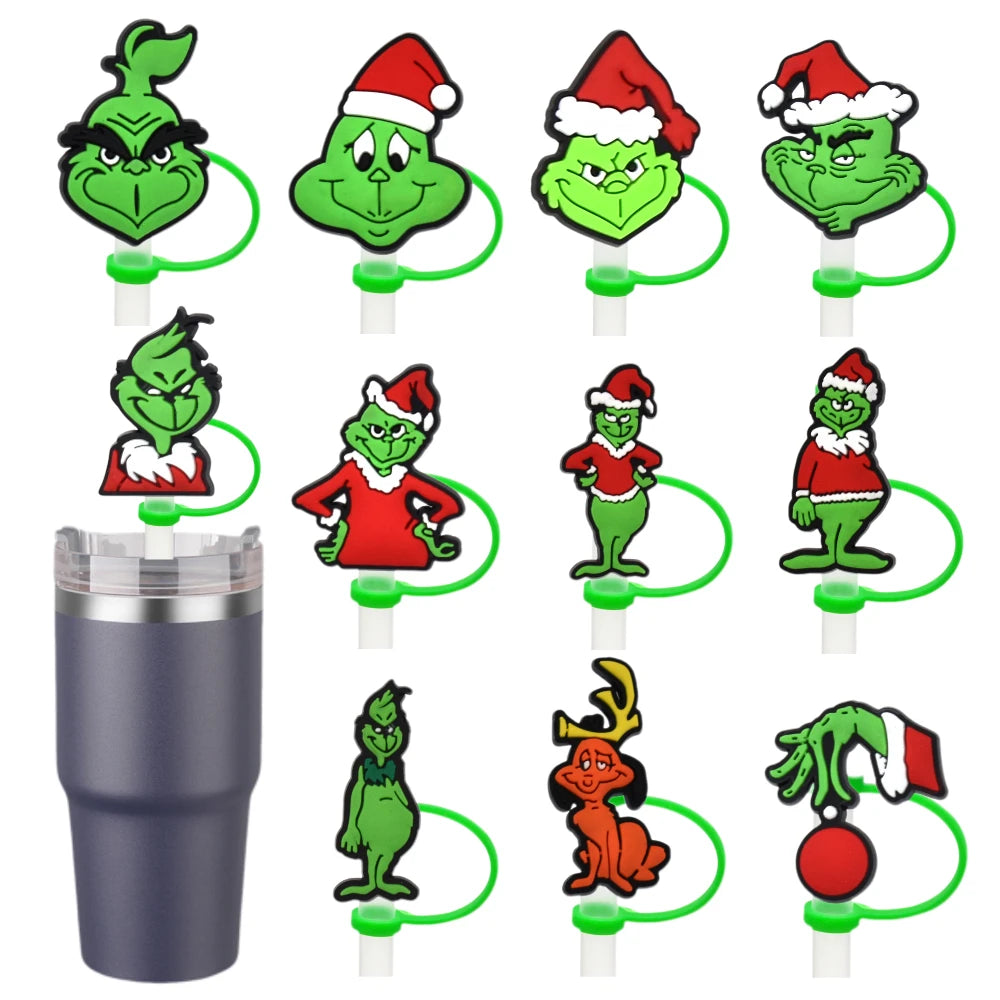 Festive Christmas Cartoon Straw Covers - Reusable & Splash-Proof